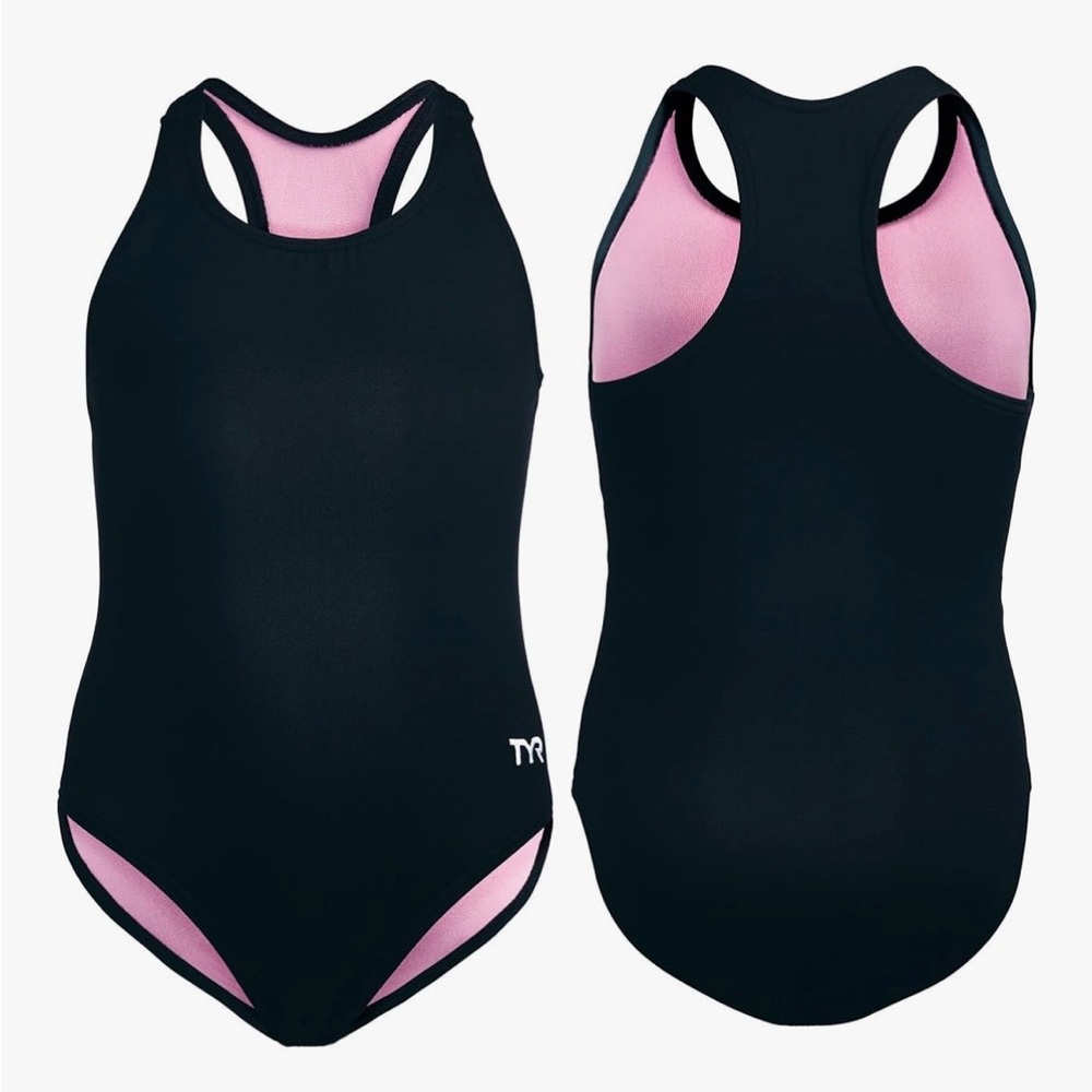 TYR Girls Durafast Lite Ella Maxfit Swimsuit, X-Large 14-16, Navy & Pink,New